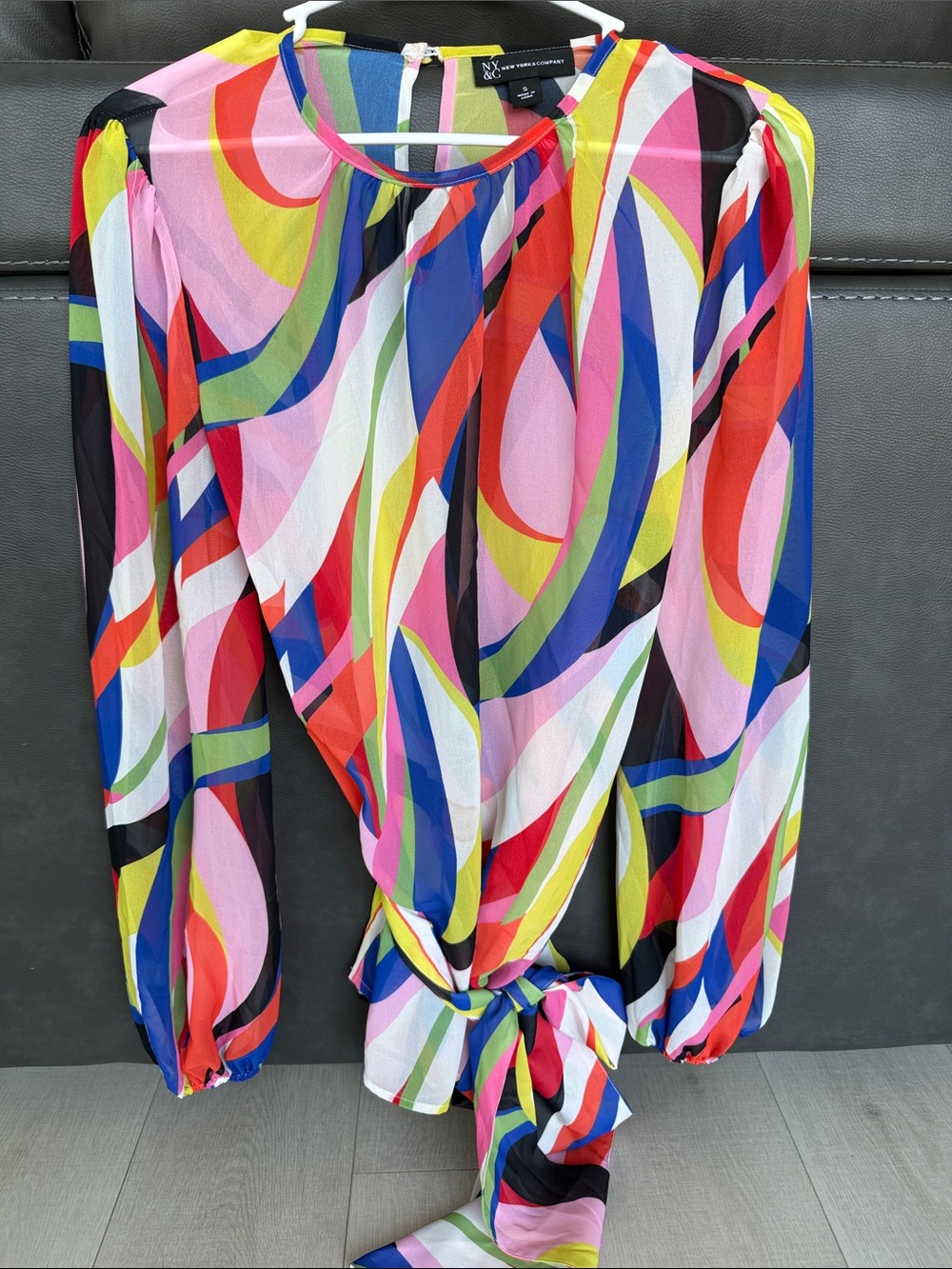 NY Collection Multicolor Abstract Print Tie-Hem Tunic